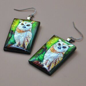 Handcrafted artsy earrings, wood & resin, metallic shimmer, stainless ear hooks